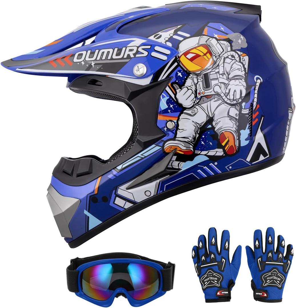 OUMURS Kids ATV Helmet DOT Approved for Boys & Girls Ages 5-14, Kids Dirt Bike Helmet for Off-Road, ATV, UTV, Street Riding, Large