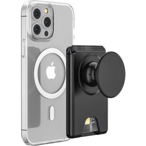 AUROX for MagSafe Wallet Stand, Magnetic Wallet Stand, for Magsafe Phone Grip Card Holder, Magnetic Card Wallet Holder with Collapsible Phone Grip, for iPhone 16 15 14 13 12 Series, Fit 3 Cards, Black