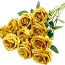 10pcs Gold Rose Artificial Flower,Artificial Rose Silk Flower 50cm Fake Rose Blossom Bridal Bouquet for Home Wedding Decor (Gold)