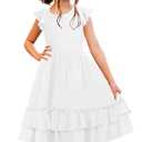 HOSIKA Girls Vintage Floral Lace Boho Ruffle Swing Birthday Party Holiday Flower Girl Dress for 6-12 Years