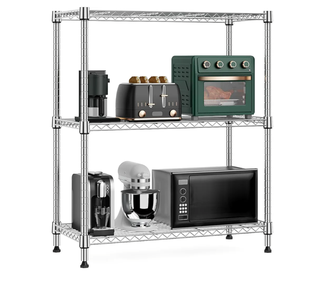750 lbs 3 Tier Storage Rack Metal Wire Shelving Unit, Storage Standing Shelf Organizer for Laundry Bathroom Kitchen Pantry Closet Garage Basement Utility Room, Chrome 13.8" D x 29.5" W x 35.5" H