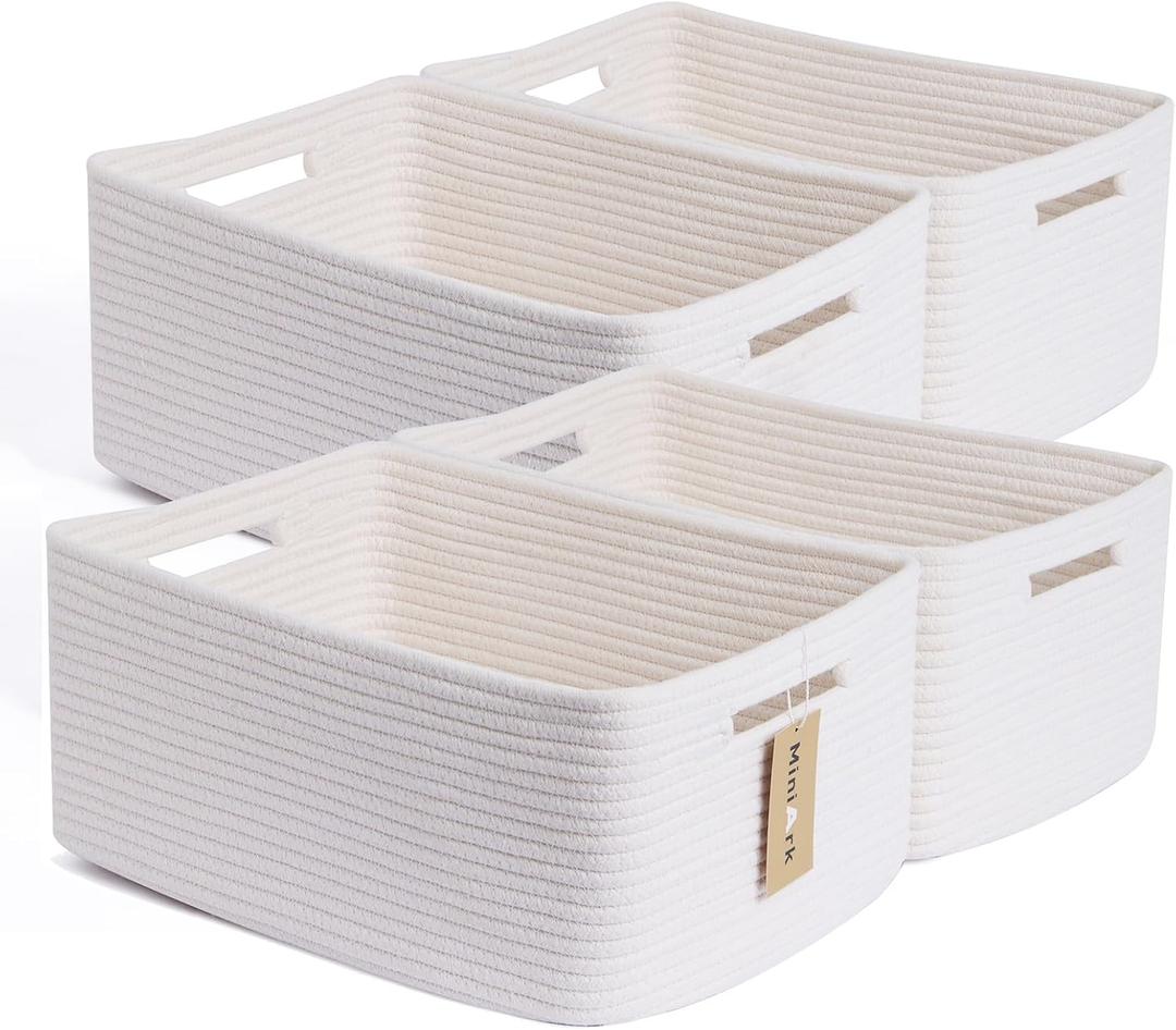 MiniArk Large Storage Baskets for Organizing, Closet Shelf Baskets for Clothes Blanket Towels, Baby Nursery, Toy Bins Box, Woven Rope Baskets, 17 x 13 x 7.5, 4 Packs Off White