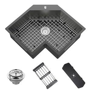 25In Black Corner Stainless Steel Kitchen Sink, Drop In, Single Bowl