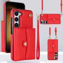 ZJJ for Samsung Galaxy S24 Plus Case 6.7 Inch, Crossbody Purse Wristlet Shoulder Strap Trendy Protective Cover for Galaxy S24 Plus (Red)