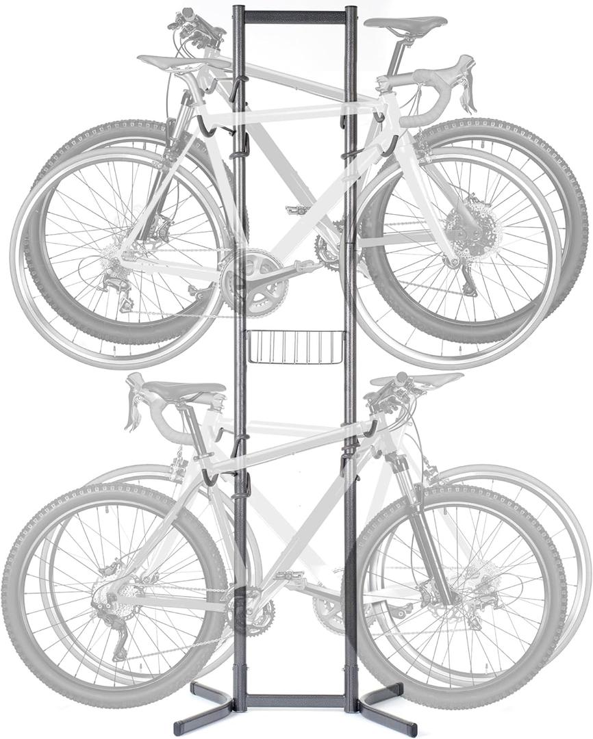 Bike Rack for Garage & Home by Delta Cycle - No Drilling Required - Fully Adjustable Gravity Storage Rack for Any Style Bicycle - Freestanding Vertical Rack