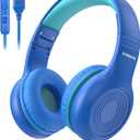 Upgrade USB Type C Kids Headphones, Wired Headphones for Kids with Microphone for Boys Girls, Adjustable 85dB/94dB Volume Limited (Navy/Blue)