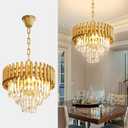 Modern Gold Crystal Chandelier 16" Round Chandeliers for Dining Room 3 Tiers Ceiling Pendant Light Fixtures Adjustable Hanging Chandeliers for Living Room Foyer Bedroom Kitchen