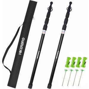 Telescoping Tarp Poles, Heavy Duty 7.67ft Aluminum Tent Poles for Tarp with Rubber Cap, Portable Set of 4 Adjustable Poles for Camping, Awning, Sun Shade, Free Carry Pouch (Black - 2 Poles)