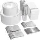 I00000 700 Piece Silver Dinnerware Set for 100 Guests-100 Dinner Plates, 100 Dessert Plates, 100 Disposable Cups 10 oz, 100 Paper Napkins, 100 Plastic Silverware Set Perfect for Party & Wedding