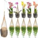 Weysat 10 Pack Hanging Orchid Planter Thai Bamboo Woven 4 Inch Bird Nest Style Orchid Hanging Basket Bamboo Flower Basket with Metal Hook for Trellis Gazebo Indoor Outdoor Wall Small Flower Planter, 19.69 Inches X 4 Inches X 4 Inches