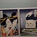 2Pcs Cute Funny Japanese Cat Wall Art Woman Yelling at Cat Posters Prints Vintage Japanese Canvas Paintings japanese Wall Decor Pictures Living Room Dining Room Kitchen Decoration Unframed