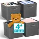 Reli. 11 Inch Cube Storage Bins (4 Pack) | Cube Organizer Bins | 11x11 Fabric Storage Boxes | Collapsible, Foldable Fabric Cubby Box (Square) | Kids Room Organization (Dark Gray)