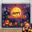 Happy Halloween Backdrop 10x10ft Moon Ghost Castle Spooky Haunted House Halloween Backdrops Photography Background Funny Kid Friendly Halloween's Decorations for Baby Shower Birthday Classroom Decor