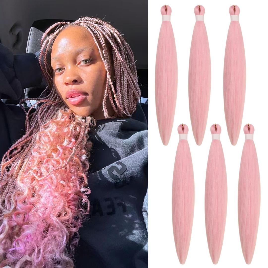 Light Pink Braiding Hair Pre stretched Hypoallenic Box Braiding Hair Extensions Feed in Braids Synthetic Crochet Braids
