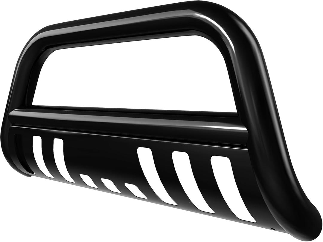 YITAMOTOR Bull Bar Compatible for 2004-2024 Ford F150 F-150 Black Heavy Duty 3" Tube Brush Push Front Bumper Grill Grille Guard with Skid Plate