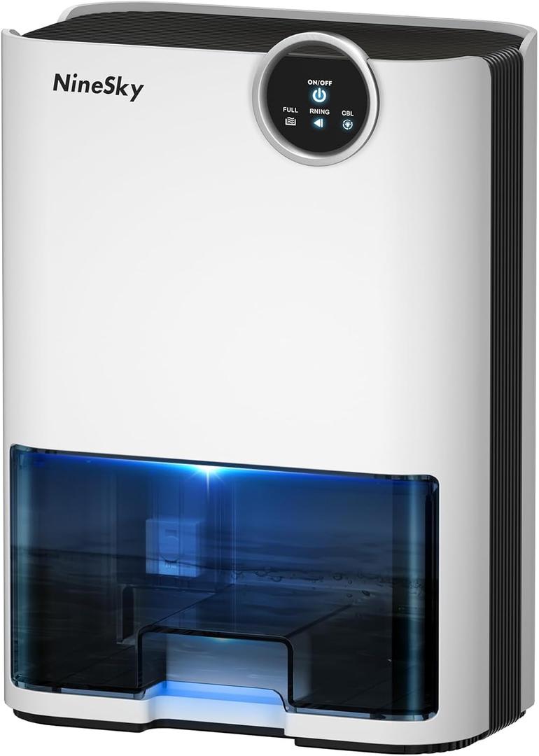 NineSky Dehumidifier for Home, 70 OZ Water Tank, 800 sq.ft Dehumidifier for Bedroom,Basement,Bathroom with Auto Shut Off, Sleep Mode,5 Colors LED Light,White