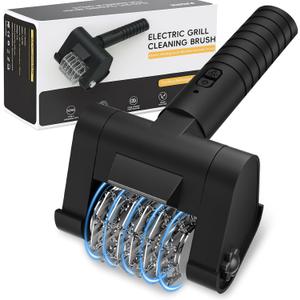 Electric Grill Brush BBQ Grill Cleaning Brush 450 RPM Stainless Steel Removable Head Type-C Rechargeable with LED Light Grill Cleaner Brush