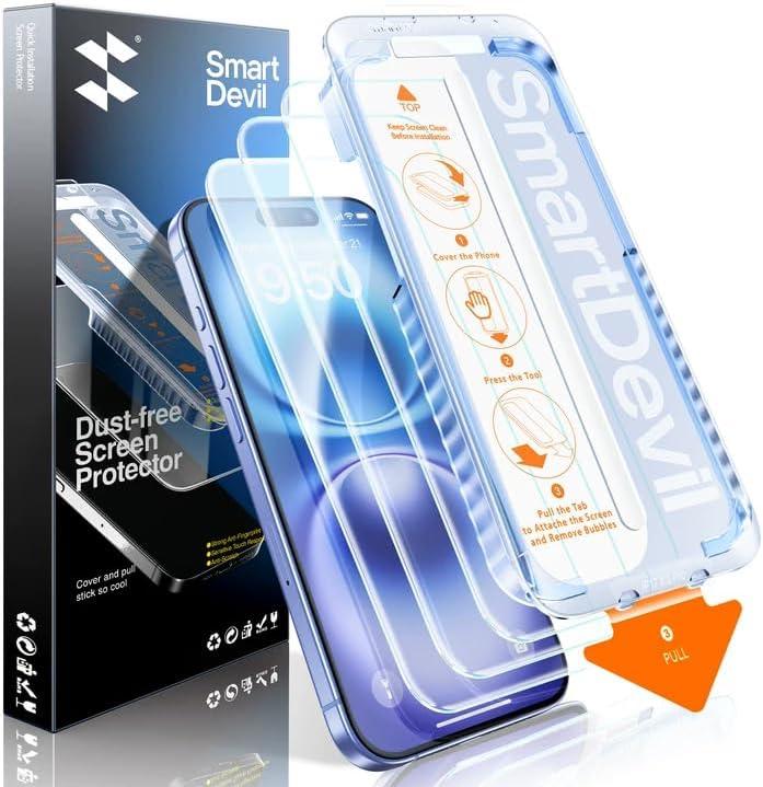 SMARTDEVIL 3 Pack Screen Protector for iPhone 16 (6.1 Inch), Tempered Glass HD Clear Film, Easy Installation, with Dust-Free Box SMARTDEVIL 3 Pack Screen Protector for iPhone 16 (6.1 Inch), Tempered Glass HD Clear Film, Easy Installation, with Dust-Free Box
