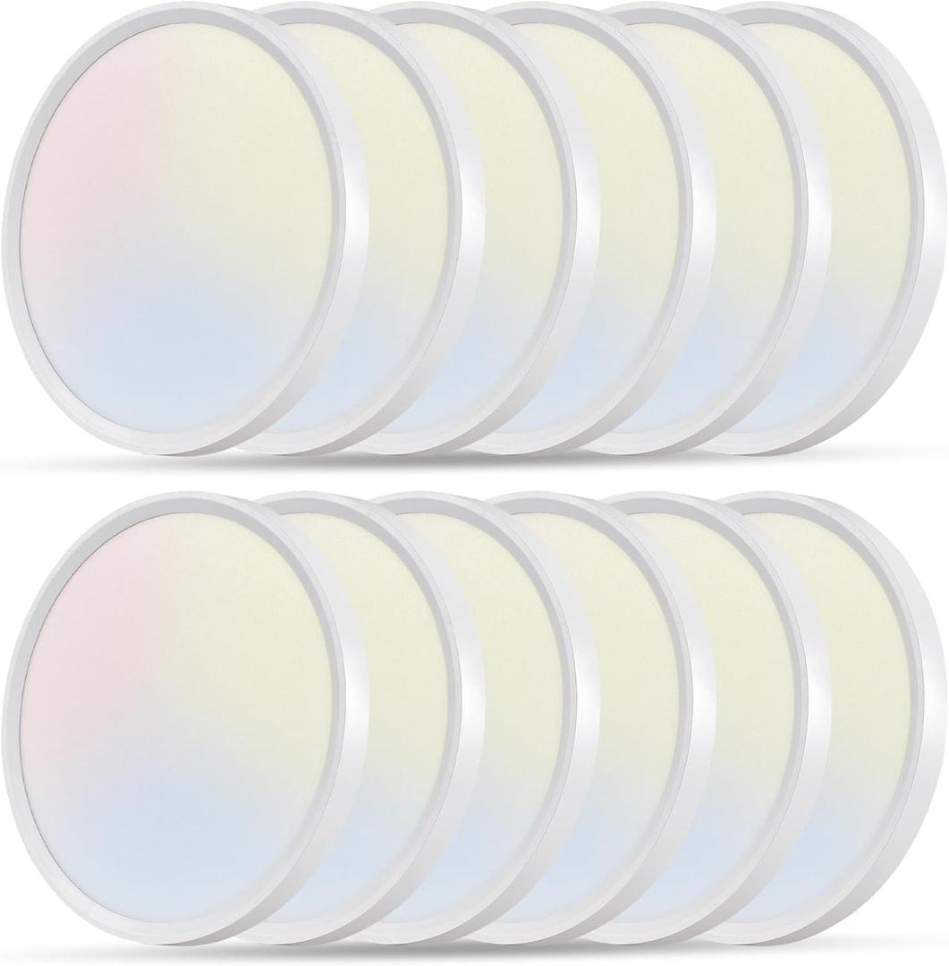 12PK 12 Inch LED Flush Mount Super Slim Ceiling Light, 24W, 2520LM, 3000K/4000K/6000K CCT Selectable, Close to Ceiling Round Flat Panel Light for Hallway, Bedroom, Kitchen