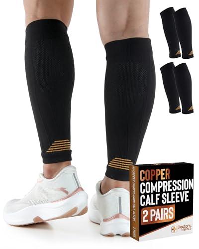 Doctor's Select 2 Pairs Copper Calf Compression Sleeve - Compression Calf Sleeves Men, Compression Sleeves for Men Leg, Shin Splint Compression Sleeve, Black with Copper