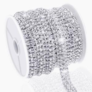 6 Yards 3 Rows Crystal Rhinestone Chain, Silver Crystal Rhinestone Close Chain for Jewelry Making, Sewing Rhinestone Trim for Crafts, Wedding Cake, Bouquet, Clothes, DIY Crocs, Cups (01-White Rhinestone with Silver Base)
