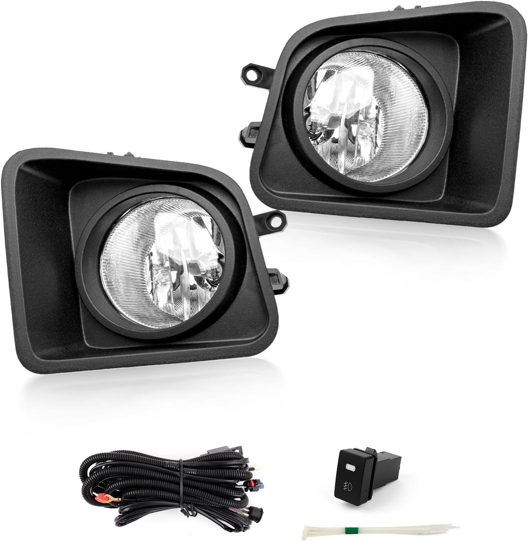 Fog Light for 2014 2015 2016 2017 2018 2019 Tundra with H16 12V 19W bulbs Wiring Harness& Switch Clear Lens Front Bumper Lamps Assembly