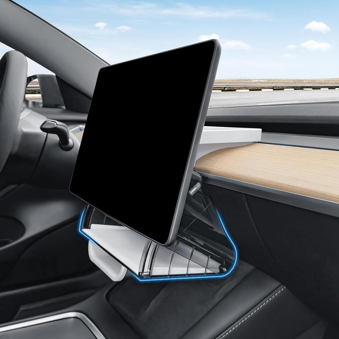 Hideable Under Screen Storage Organizer Compatible with Tesla Model Y 2024-2020(Not Juniper)/Model 3 2023-2017 Accessories White (Not Model Y Juniper 2025-2026/Model 3 Highland 2024-2025)