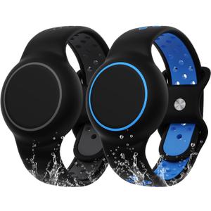 Waterproof Bracelet Compatible with AirTag for Kids (2 Pack), Protective Case GPS Tracker Holder for Child with Full Coverage Hidden Design, Soft Silicone Anti-Lost Wristband Cover for Toddler BBBG (Black Blue+Black Dark Grey)