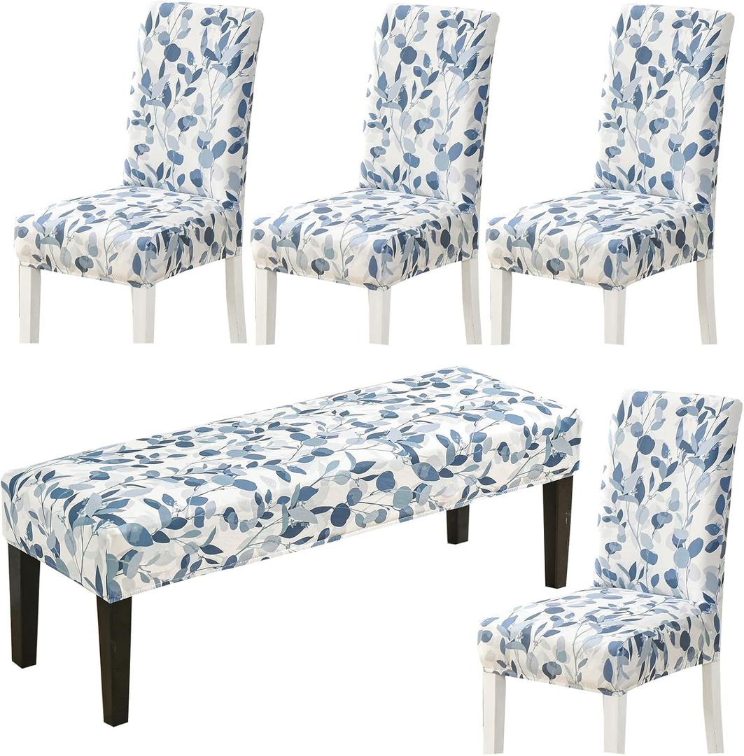 HAPPYDOG Stretch Dining Chair Covers Removable Washable Spandex Slipcovers for High Chairs 4PCS/Set+ 1 PCS Bench Cover (Spring)