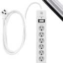 GE Surge Protector Power Strip, 15 Ft Extension Cord, 6 Outlet Extender, 800 Joules, Flat Plug, Twist-to-Close Safety Covers, ETL Listed, White, 50768