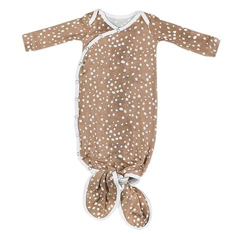 Copper Pearl Baby Gown - Knotted Newborn Sleepers for Baby Boy and Girl, Soft Stretchy Long Sleeve Infant Gowns with Bottom Tie and Hand Mittens, Perfect Hospital Coming Home Outfit (Fawn), L25'', W8''