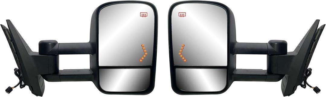 Pair Right and Left Side Door Towing Mirror Power and Heated with Signal Light on Glass Textured Back Cover For Chevy Silverado Sierra 1500 2500 3500HD from 2007 to 2013