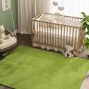 jinchan Solid Plush Area Rug 3x5 Performance Shaggy Rug Washable Area Rug Indoor Soft Rug Modern Faux Wool Rug Cozy Non Slip Carpet for Living Room Kids Room Bedroom Dining Room Nursery Green