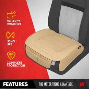 This product is a Motor Trend brand universal leatherette seat cushion designed for cars, trucks, and SUVs