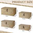 Woanger Set of 4 Wicker Storage Baskets OrganizerHandwoven Storage Bins with Lid for Organizing, Home Utility Box for Home Office Supplies Multipurpose Container(Natural Color)