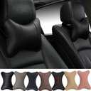 Car Neck Pillows Both Side Pu Leather 2pieces Pack Headrest Fit for Most Cars Filled Fiber Universal Car Pillow (Black)