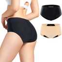 Carer Incontinence Underwear for Women Washable Leak Proof Underwear for Women 150ml High Absorbent Incontinence Panties for Incontinence Bladder Leak 2 Pack Black/Beige S