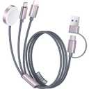 Temdan for Travel Vacation Essentials,3 in 2 USB C Cable for Apple Watch Charger/iPhone 17 Charger/Lightning,Multi Charging Cable Cord,Camping Essentials,Portable Designed for iWatch &iPhone 16-12-5FT (Grey)