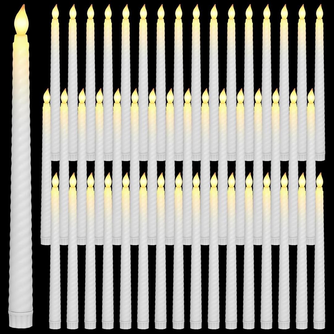 Retisee 50 Pack Easter Flameless Taper Candles 10.6" Spiral Battery Operated Bulk Pastel LED Taper Candles Flickering LED Candlesticks for Easter Wedding Dinner Table Home Decor(White)