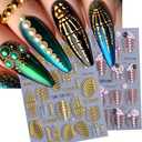 3 x 2 Sheets 5D Embossed Skull & Bone Nail Decals for Nail Art Self-Adhesive Halloween Nail Stickers Pink Hand Bone Rose Flower Nail Art Stickers Scary Gold Bones Design Decals for Women Nail Accessories (W1)