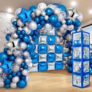 133 Pcs Graduation Decorations 2026 Kit Class of 2026 Blue Silver Balloons Arch Garland Kit, Letters GRAD, Square Foil Balloons Wall Backdrop for Graduate Prom Decoration Graduation Party Supplies