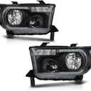 G-PLUS LED DRL Headlights Compatible with Toyota Tundra 2007-2013,Fit2008-2017 Toyota Sequoia Headlamps Assembly Clear Lens Black Housing Clear Reflector Left & Right ([LED Black] 2007-2013 Tundra)