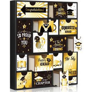 Novabright 18 Days Graduation Countdown Calendar Gift Box Wooden 2026 Empty Fillable Advent Calendar with 18 Drawers Reusable Creative Surprise Gift Box for Grad, Gifts Not Included(Black Gold)