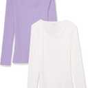 Amazon Essentials Sweater for Women, Long Sleeve Slim-Fit Rib Scoop Neck (Available in Plus Size), Pack of 2 (Large, Lilac/White)