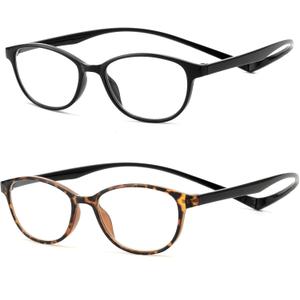 JM 2 Pack Magnetic Reading Glasses for Men Women, Hang Neck Blue Light Blocking Computer Readers Black & Tortoise +2.5