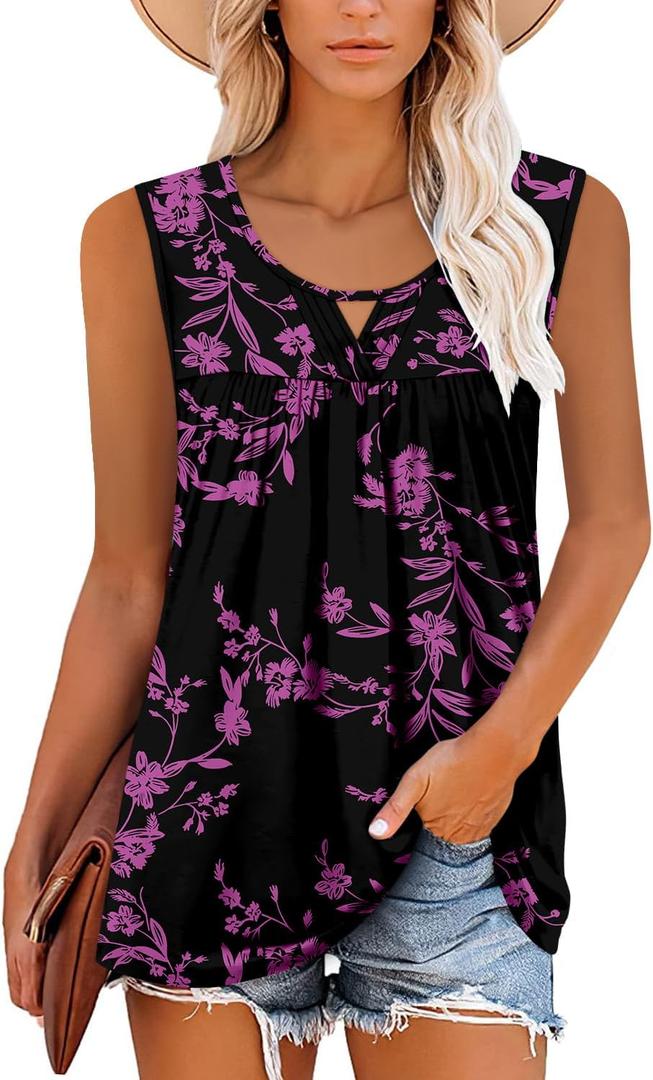 Casual Summer Shirts for Women Flowy Tunic Tops Fit and Flare Floral Blouses, Small