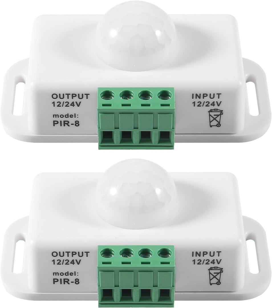 2 Pack DC 12V 24V PIR Sensor LED Motion Sensor Switch, MELIFE Infrared Sensor Controller for Timer Function Automatic Sign Control PIR Controller LED Light Strips - White