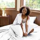 CozyLux Satin Sheets Queen Size Bed Set - 4 Piece Silky Queen Sheet Set, Luxury White Queen Sheets with Smooth and Soft Microfiber, Includes 1 Fitted Sheet, 1 Flat Sheet and 2 Pillowcases
