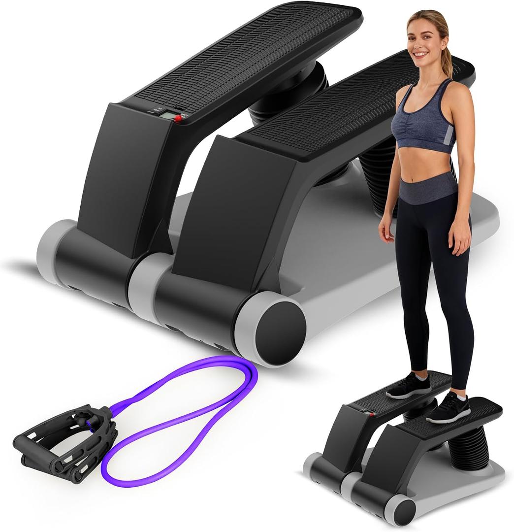 Air Stepper Exercise Machine with Resistance Bands, Stair Stepper with LCD Monitor, Adjustable Resistance Cardio Trainer for Home Workout, Compact Fitness Equipment, 300 lbs Weight Capacity
