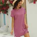 Ladiyo Women T Shirt Dress Summer Fashion Mini Dress Crew Neck Short Sleeve Dress Solid Color Casual Dress with Pocket (Pink, S)